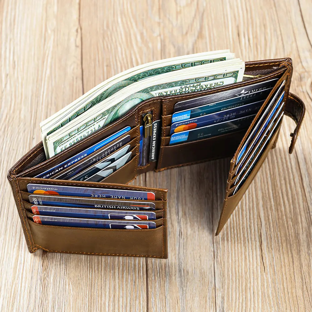 Vintage Men's Top-Grain Leather Bi-Fold Wallet - Classic Shape, Durable Design, Ample Card & Cash Space Money Organizer for Everyday Use, Men's Accessories, Gift for Boyfriend or Him on Birthdays