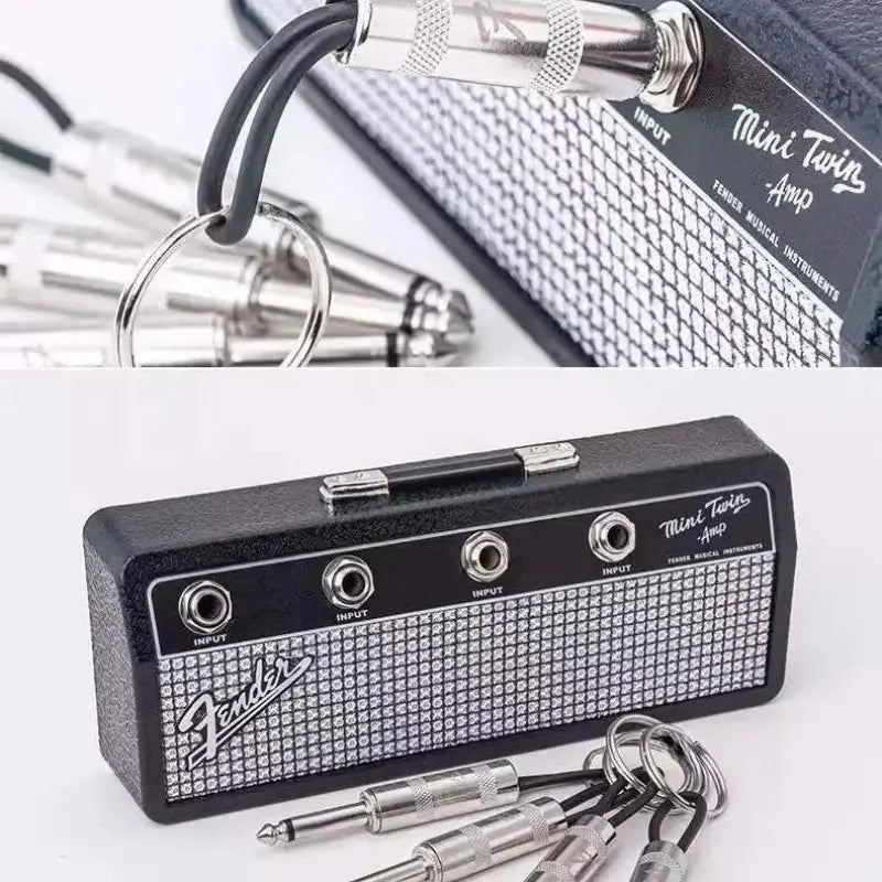 Guitar Amp Wall-Mounted Key Holder Set with 4 Plug Keychains