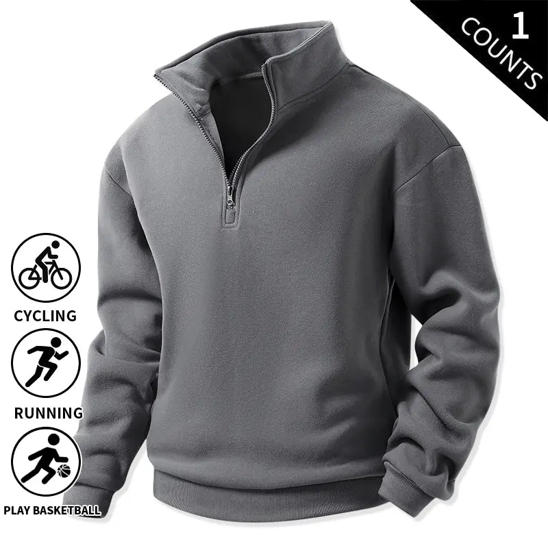 Men’s 3-Pack Quarter-Zip Fleece Sweatshirts, Soft Stand-Collar Loose-Fit Athletic Long-Sleeve Pullover Tops
