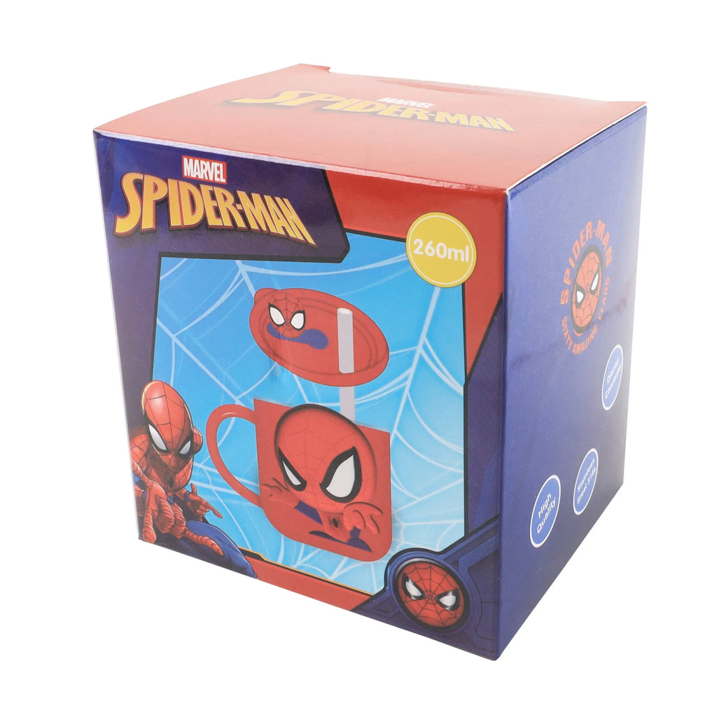 Marvel Officially Licensed Spider-Man 3D Mug, Stainless Steel Insulated Coffee Cup with Lid & Straw, 260ml/320ml, Aesthetic Desk Decor, Back to School Teen Boy Gamer Gift, Heavy Duty Leakproof Travel Tumbler