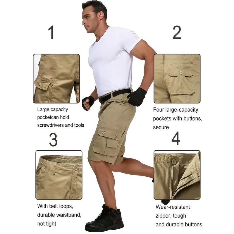 3-pack men’s cargo pants, tactical men’s shorts, men’s shorts with multifunctional pockets, suitable for golf and outdoor activities, men’s hiking shorts, wear-resistant, wrinkle-resistant, breathable shorts