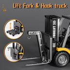 1/64 MINI RC Forklift Toy,Remote Control Engineering Truck with Lights & Sounds,2 in 1 Lift Fork & Hook Truck for Adults Boys Kids Age 6-8 8-12 Years Old.