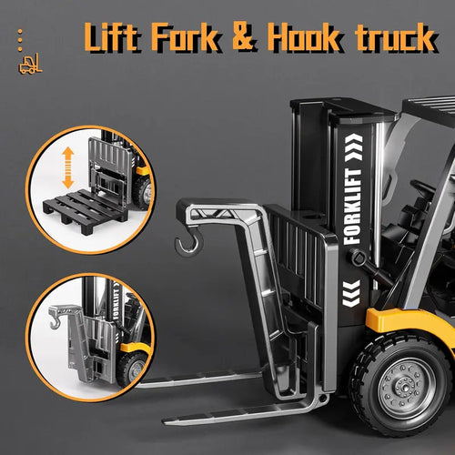 1/64 MINI RC Forklift Toy,Remote Control Engineering Truck with Lights & Sounds,2 in 1 Lift Fork & Hook Truck for Adults Boys Kids Age 6-8 8-12 Years Old.