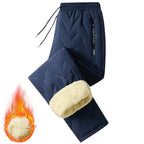 Men's Keep Warm Thick Fleece-Lined Casual Plain Regular Leg Pants - Preppy Menswear, Drawstring Elastic Mid Waist, Non-Stretch Durable Fabric, Casual Comfy Trousers, Fitted, Outdoors Apparel for Camping, Skiing, Machine Washable