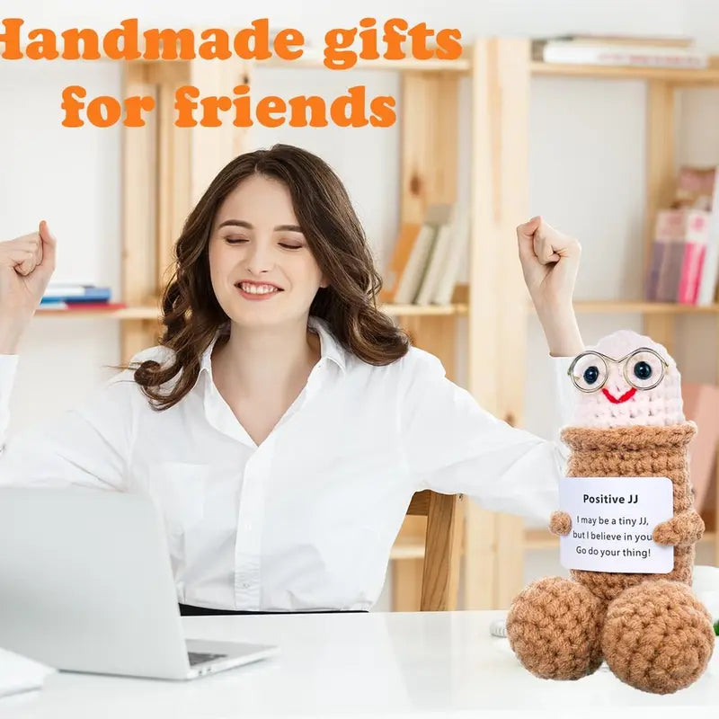 Funny Emotional Cute Crochet Doll, 1 Count Creative Knitted Decor with Positive Message Card, New Year Birthday Gift,Gifts Boyfriend,Fun Desk Decoration, Inspirational Gift for Friends Women，Support Plushies,Cuddly Doll Gift， Halloween Toy summervibes