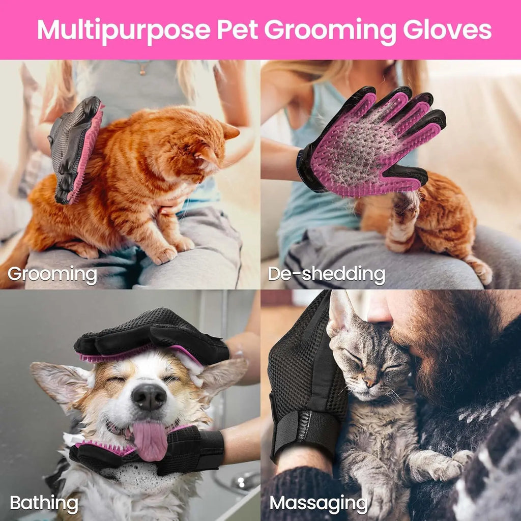 Upgraded 5-Finger Multifunctional Pet Grooming Deshedding & Massage Mitts Set