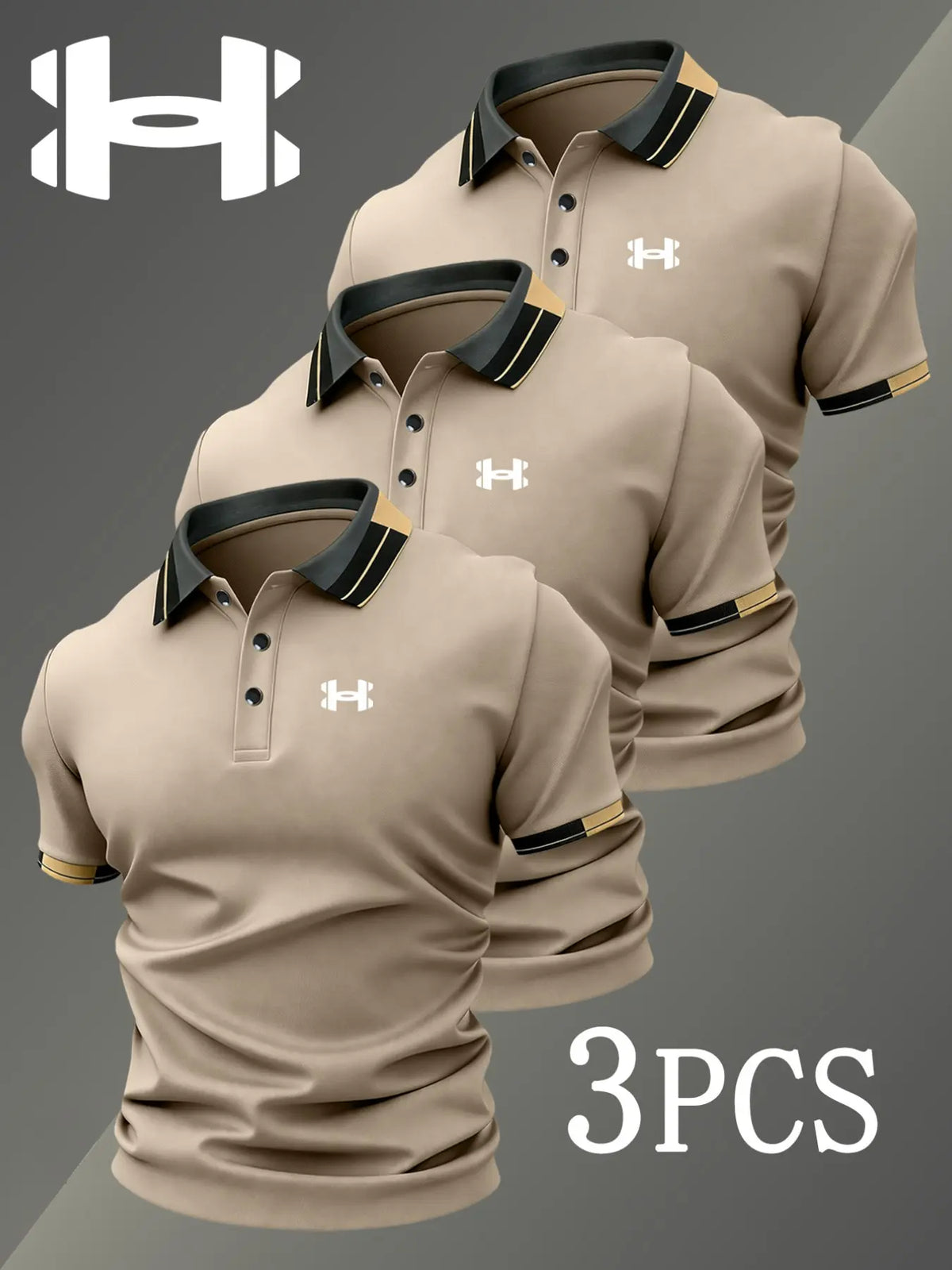 Men's Golf Polo Shirts Set, Fashion Logo Print, Fitted Trendy Casual Geometric Pattern, Breathable Stretchy Fabric, All-Season Comfort, Short Sleeve Polo, Collared Polo Shirts