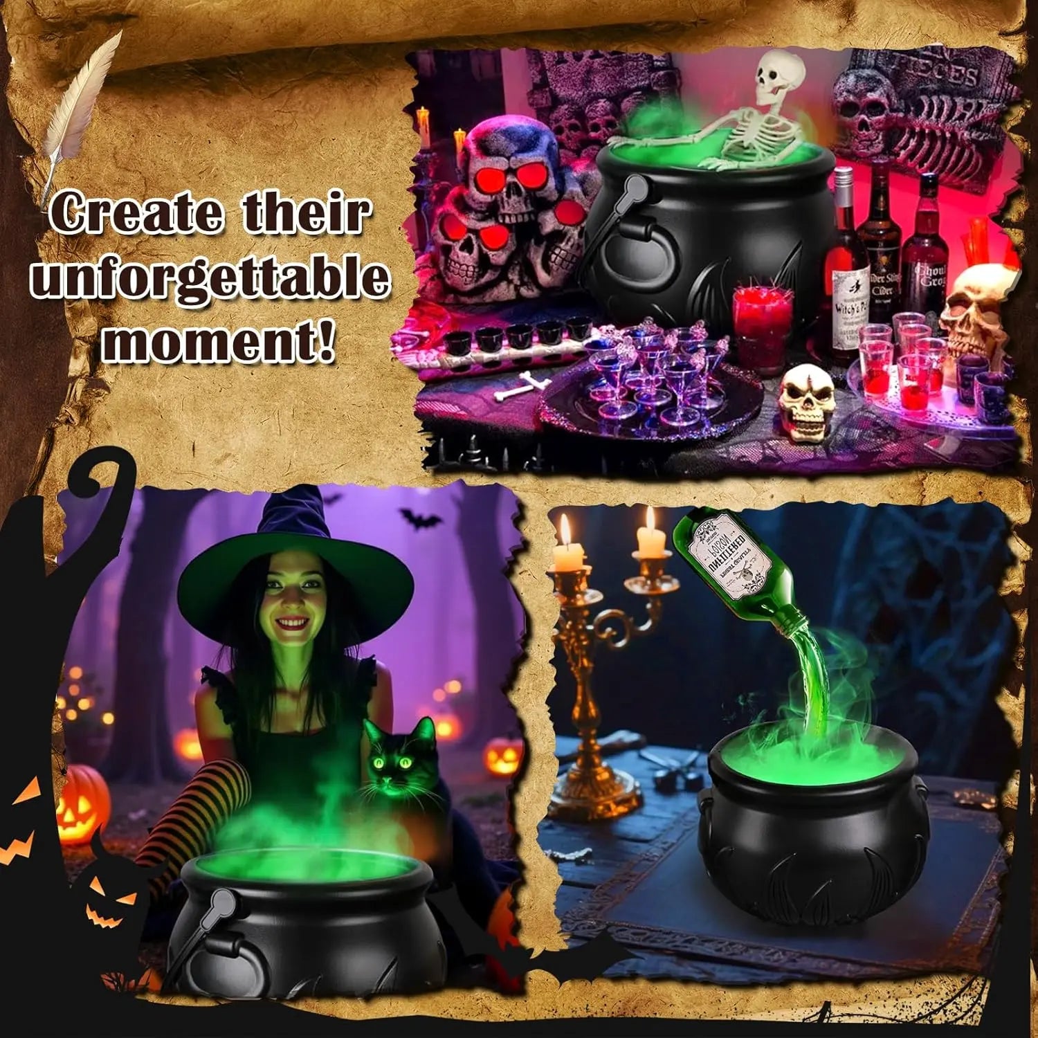 Magical Floating Potion Cauldron with Bubbling Diffuser for Halloween Decor