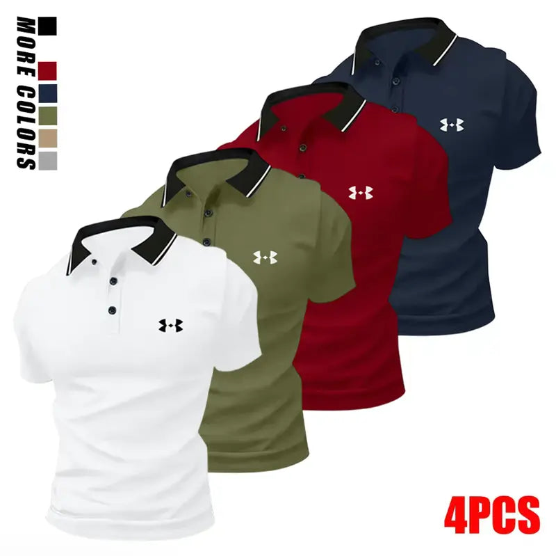 Men's Polyester Polo Shirts 4-Pack - Menswear, Mens Clothing, Animal Print, Collar, Button Placket, Stretchy, Comfortable, Machine Washable Summer Tops for Golf, Everyday Casual Wear, Camping,sohochic