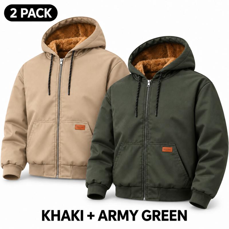 Men's Fleece-Lined Hooded Winter Coat with Full Zip and Pockets