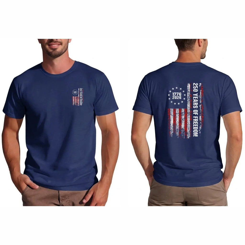 Double-Sided 250th Anniversary American Flag T-Shirt 1776-2026 Patriotic Graphic Tee for Men