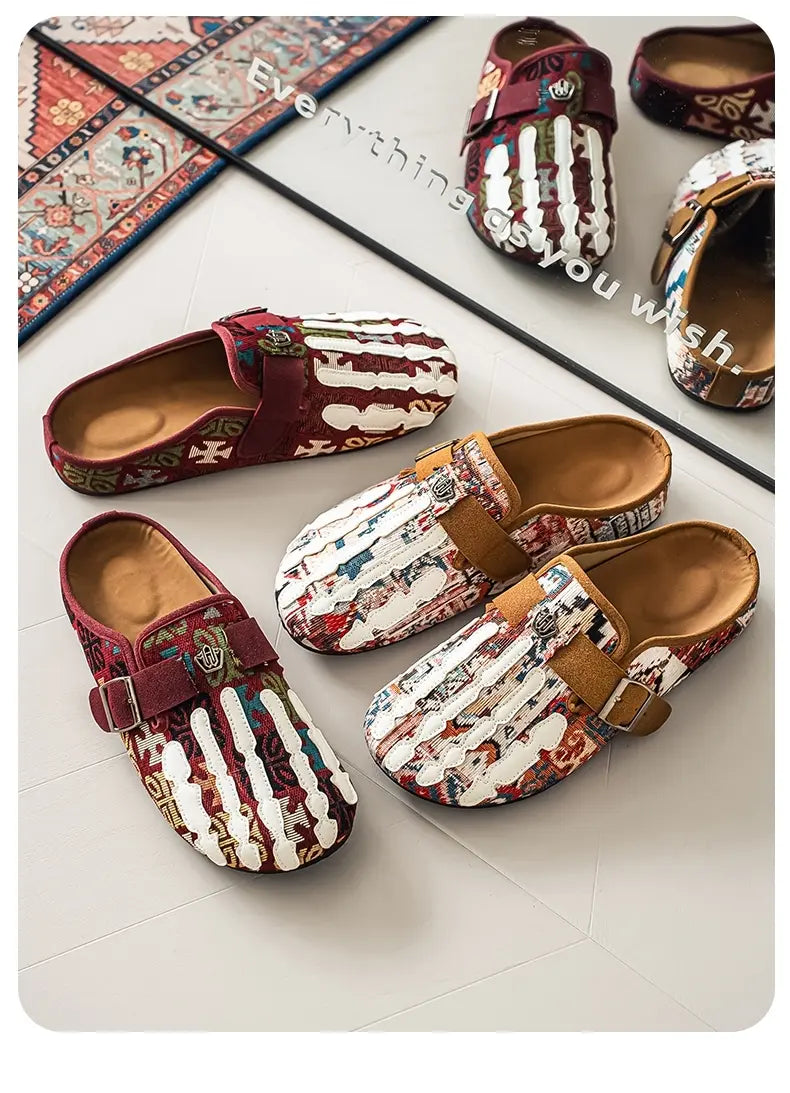 Men's Bohemian Print Mules, Mule Slides, Comfortable Slip-On Sandals, Adjustable Buckle, Soft Insole, Ideal for Daily Wear, Casual Footwear