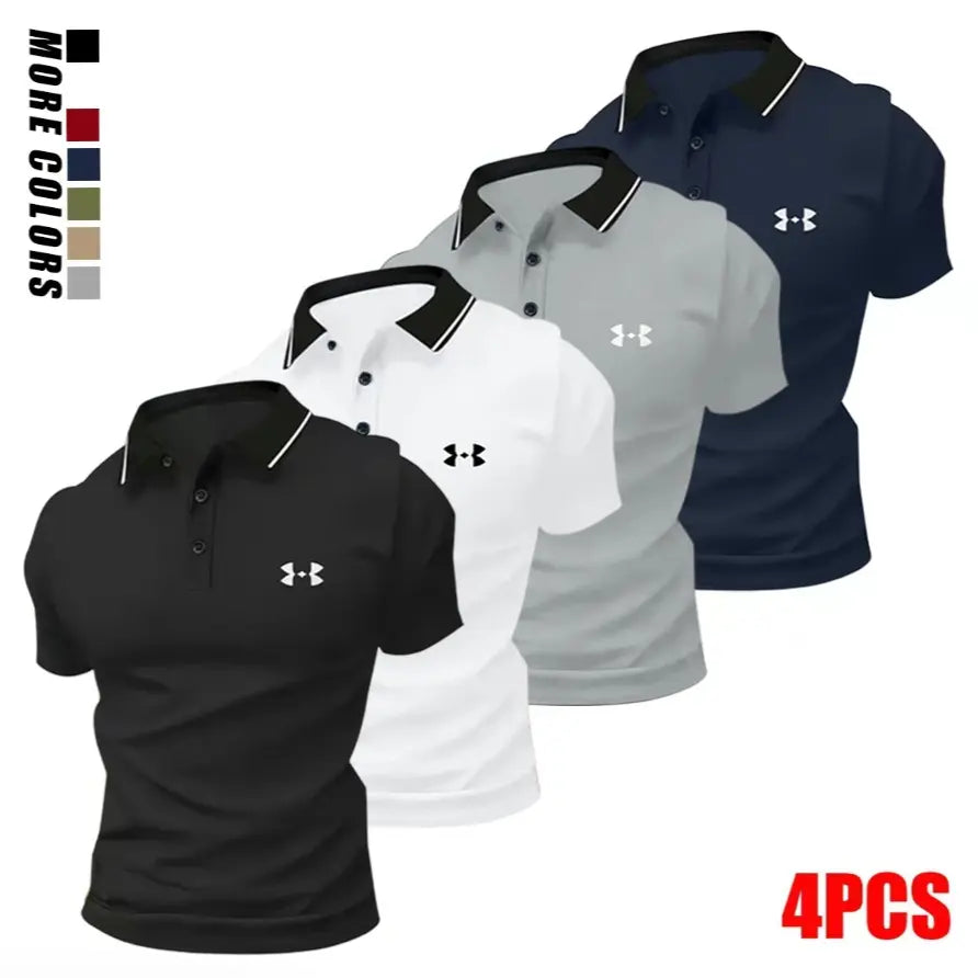 Men's Print Stretch Polo Shirts 4-Pack Comfortable Golf Casual Summer Tops