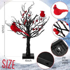 Festival Luminous Vintage Design 2-Piece 21-in Faux Raspberry Tree Stand Decorative Lights - AA-Powered, Red Raspberries, 8 Bird Decorations, Desktop Home/Party Decor for Weddings, Birthdays