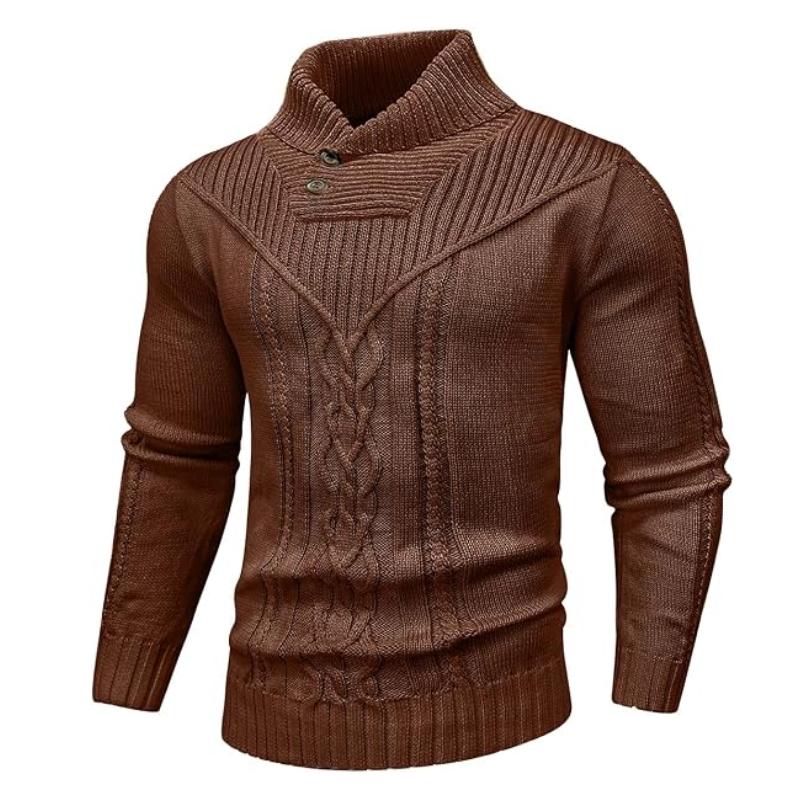 Wizoat Men's Clothing Long Sleeve Shawl Collar Cable Knit Button Fit Knitted Pullover Knitwear - Plain Black, Soft, Relaxed-Fit, Ribbed Cuffs Casual Top, Warm Fall Winter Layer for Daily Office, Matches Shirts Jeans, Hand Wash,sohochic