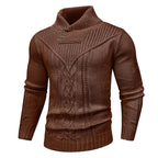 Wizoat Men's Clothing Long Sleeve Shawl Collar Cable Knit Button Fit Knitted Pullover Knitwear - Plain Black, Soft, Relaxed-Fit, Ribbed Cuffs Casual Top, Warm Fall Winter Layer for Daily Office, Matches Shirts Jeans, Hand Wash,sohochic