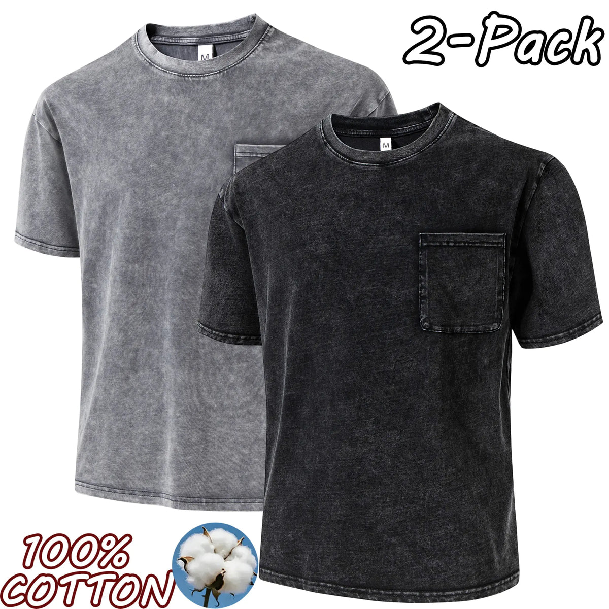 4-Pack Men's Vintage Washed 100% Cotton Crew-Neck T-Shirts