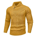Men's Shawl Collar Cable Knit Pullover Sweater with Button Detail and Long Sleeves for Winter