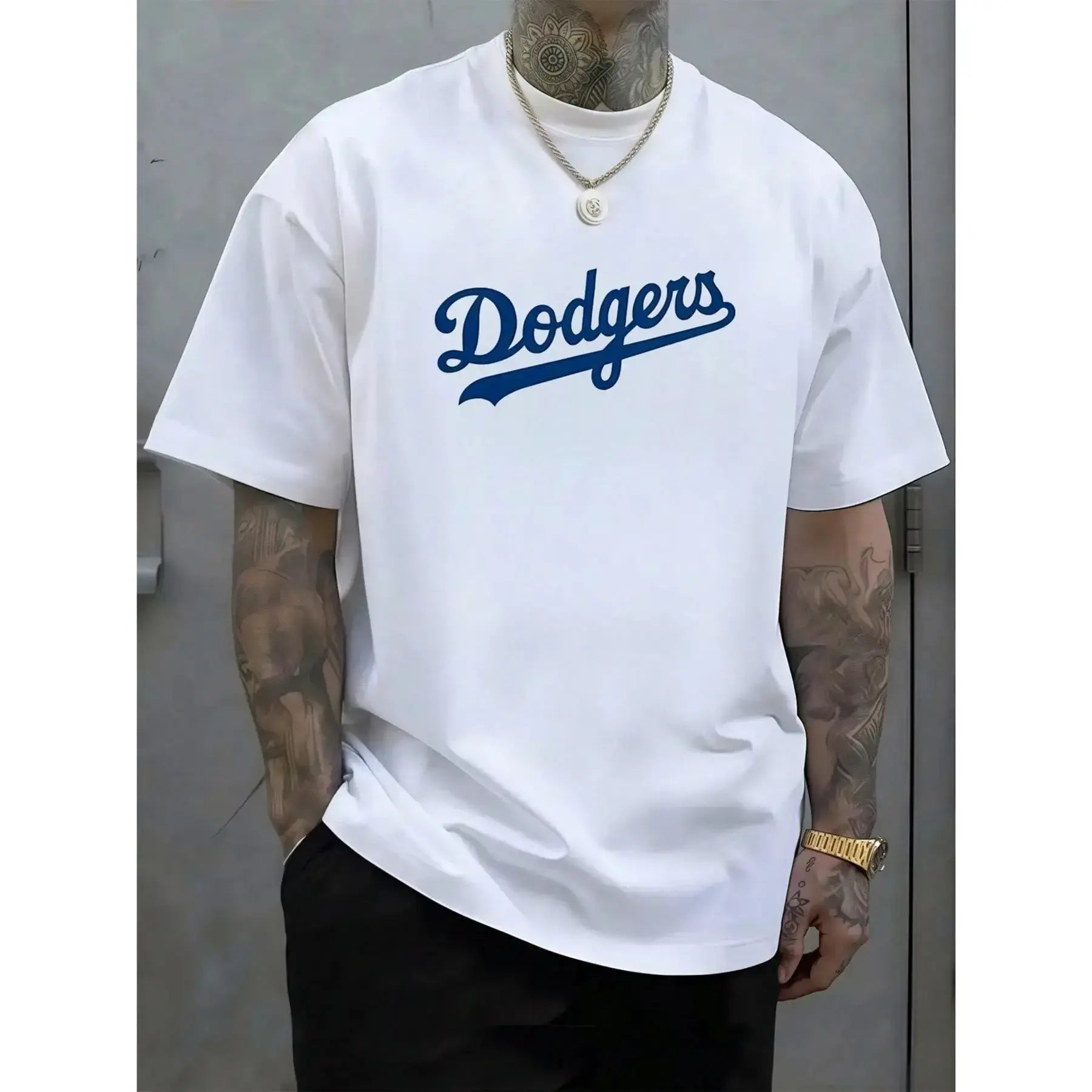 Men's Athletic Graphic Loose-Fit Short-Sleeve Round Neck T-Shirt - Blue Baseball-Style Sports Top, Soft Breathable Streetwear, Suited for Casual Summer, Vintage-Inspired Looks, Shortsleeve, Tshirt