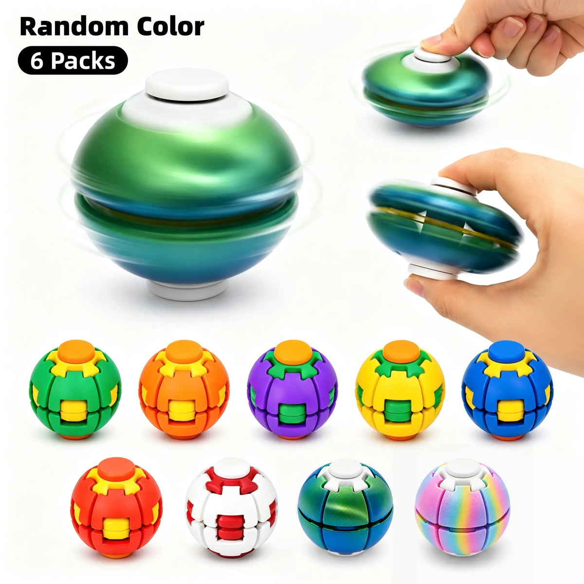 Hotfree Press-to-Spin Transforming Fidget Ball, 3D Printed Fidget Ball Toy, Smooth Spinning Sensory Gyro Toy, Stress Relief Desk Gadget, Anxiety Relief Fidget Spinner, ADHD Focus Aid, Portable Handheld Fidget Gyro Toy for Kids, Teens and Adults