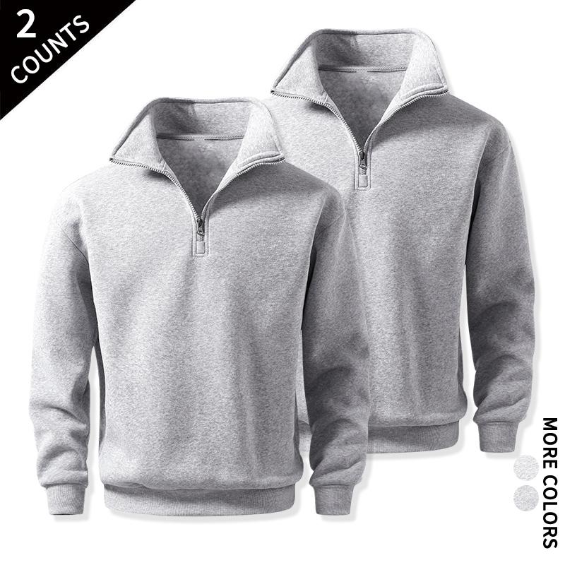 Men's 2-Pack Quarter-Zip Cozy Sweatshirts - Classic Stand Collar Long-Sleeve Mens Clothing, Outdoor Daily Fitness Wear, Guys Anniversary & Boyfriend Birthday Gift