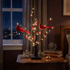 Festival Luminous Vintage Design 2-Piece 21-in Faux Raspberry Tree Stand Decorative Lights - AA-Powered, Red Raspberries, 8 Bird Decorations, Desktop Home/Party Decor for Weddings, Birthdays