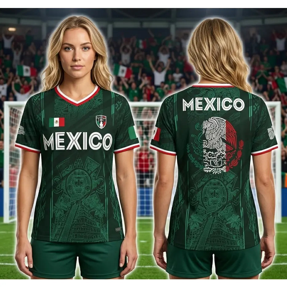 2026 Mexico Soccer Jersey,  Chichén Itzá Pyramid Graphic Retro Soccer Jersey, All over Print, Casual Style for All Seasons, Classic Throwback Jersey Sportswear Top