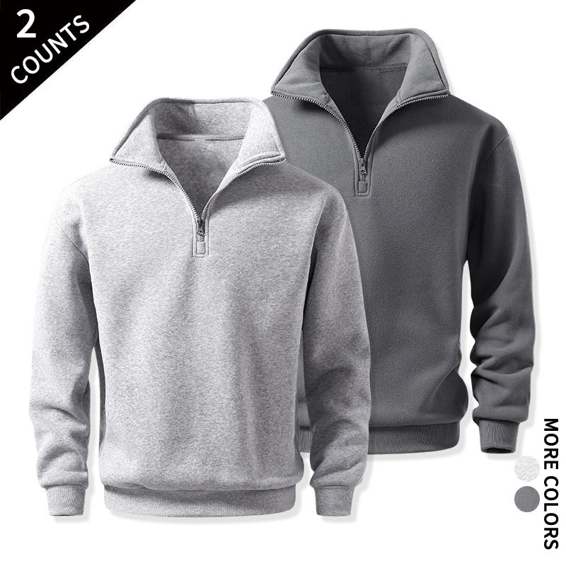 Men's 2-Pack Quarter-Zip Cozy Sweatshirts - Classic Stand Collar Long-Sleeve Mens Clothing, Outdoor Daily Fitness Wear, Guys Anniversary & Boyfriend Birthday Gift