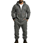 Men’s Hooded Cargo Jumpsuit for Men, Multi-Pocket Zip Front Workwear Coveralls, Relaxed Fit Long Sleeve Utility One Piece Outfit, Outdoor Work Hiking Camping Travel Streetwear Casual Overall with Elastic Cuffs and Drawstring Hood