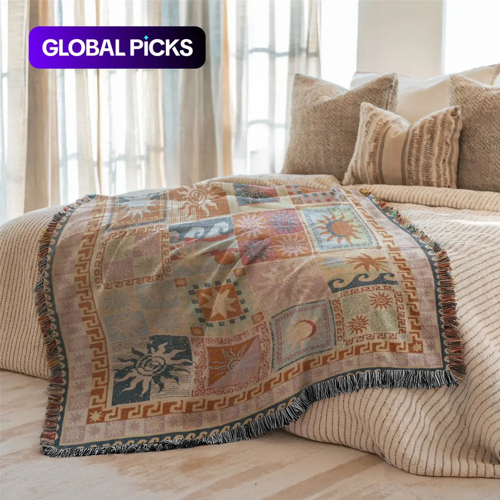 Multi-Function Tassel Woven Blanket Spliced Geometry  Pattern Bed Blanket, Also for Sofa Cover Couch Throw Blanket Armchair Home Decor Room Wall Art Tapestry Furniture Slipcover Tablecloth Shawl Outdoor Picnic Camping Beach Towel Office Nap Hippie