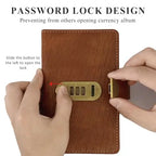 100-Transparent-Pocket Currency Collectors Album, Top-Grade PU Leather, Password Lock, Durable Material, Secure Protection, Large Capacity Storage, High Clarity Transparent Sleeves, Banknote Binder, Gift-Ready Office Accounting Supplies for Gift Use, 100