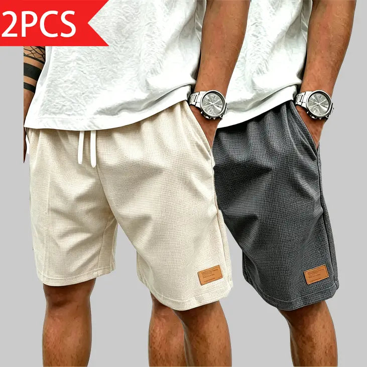 Men's Casual Waffle Shorts, Loose Straight Cut Athletic Style with Drawstring, Breathable Menswear for Summer, Stylish, Mens Clothing, Active, Enhance Your Wardrobe