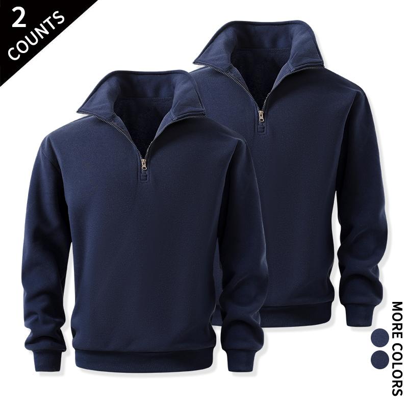 Men's 2-Pack Quarter-Zip Cozy Sweatshirts - Classic Stand Collar Long-Sleeve Mens Clothing, Outdoor Daily Fitness Wear, Guys Anniversary & Boyfriend Birthday Gift