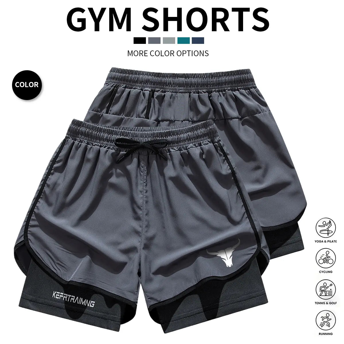 4-Pack Men's 2-in-1 Double-Layer Gym Shorts with Pockets
