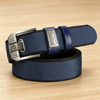 Unisex Minimalist Stylish Waistband Belt (1-Piece), Casual Business Trendy Belt for Women, Buckle-Free Easy Adjustable Holeless Eyelet-Free Cotton-PU Leather Strap, Large Square Alloy Buckle with Brass Accents, Durable Flexible Slip-On, Holiday Gift