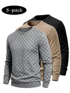 4-Pack Men's Plaid Knit Sweatshirts, Textured Grid Pattern Long Sleeve, Soft Lightweight Casual Top, Ideal for Fall Winter Streetwear