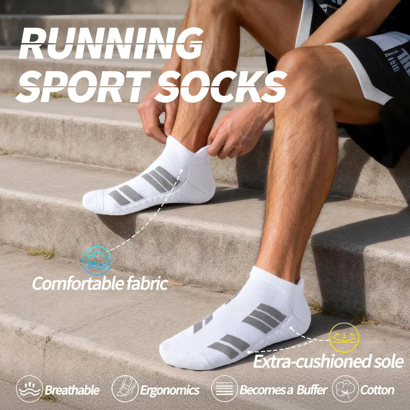 Mqamex Men's 6-Pair No-Show Terry-Sole Athletic Ankle Socks - Absorbent, Active, Breathable, Comfy, Thick for Cold-Weather Outdoor Training & Daily Wear, Absorbent Ankle Socks Menswear Sports Day Stylish White Esports