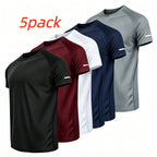 7PCS Men's Print Reflective Stripe  Sports T-Shirts, Quick Drying Breathable Round Neck T-shirt,Casual Tops for Workout Running, Gym Tees, Men's Sportswear for Summer  Running Shirts, Moisture-Wicking T-Shirts, Gym Workout Short Sleeve Shirts
