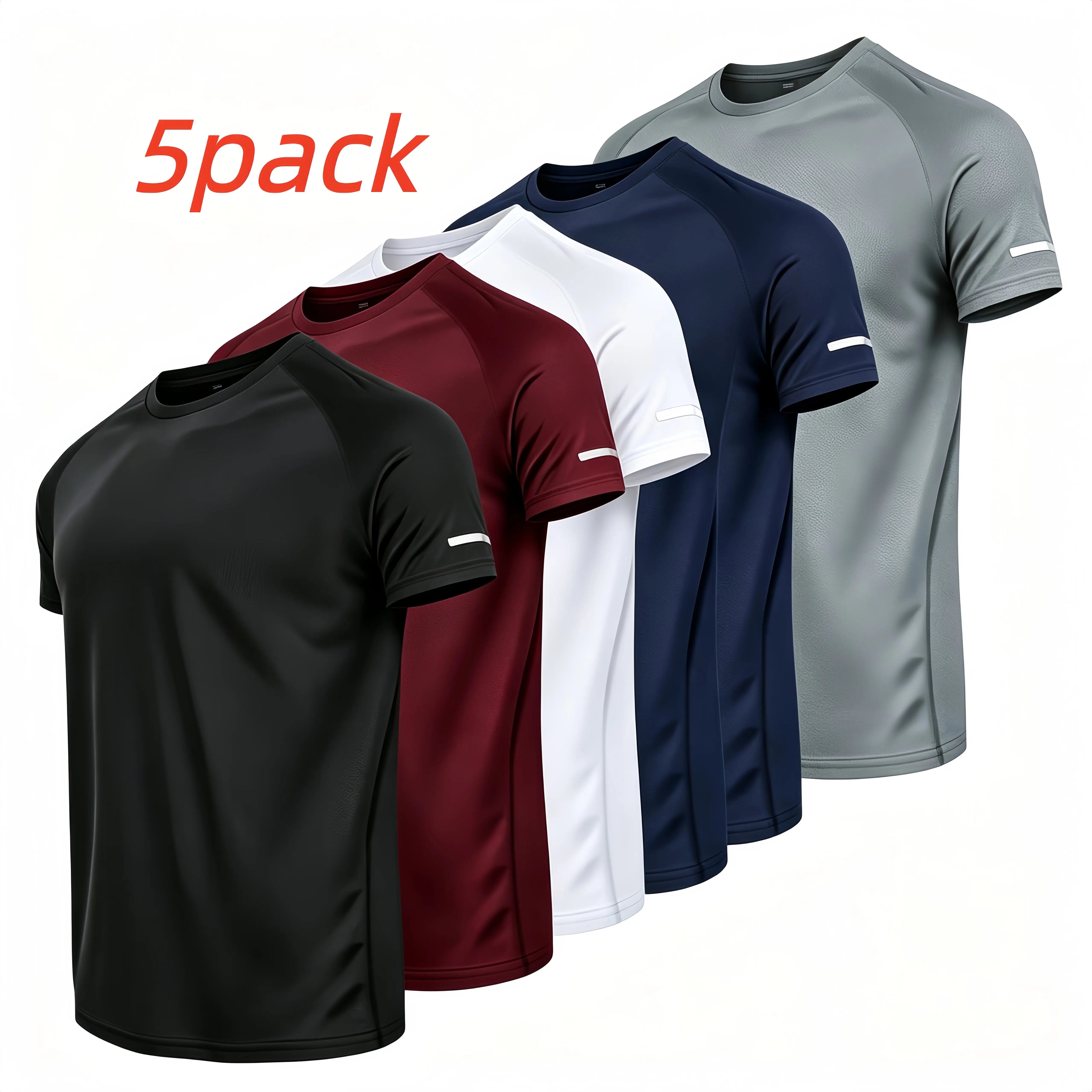 7PCS Men's Print Reflective Stripe  Sports T-Shirts, Quick Drying Breathable Round Neck T-shirt,Casual Tops for Workout Running, Gym Tees, Men's Sportswear for Summer  Running Shirts, Moisture-Wicking T-Shirts, Gym Workout Short Sleeve Shirts
