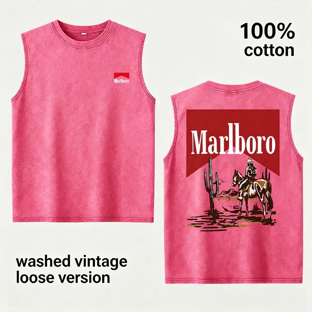 Vintage Washed Western Cowboy Sleeveless Tank Top for Men Women, 100% Cotton Oversized Desert Horse Rider Graphic Muscle Shirt, Retro Ranch Style Streetwear Tee, Casual Summer Gym Shirt, Gift for Boyfriend Husband Dad Country Fans