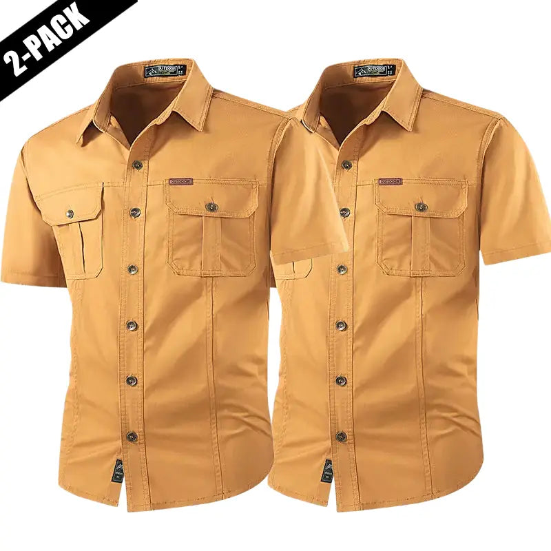 2-pack: summer outdoor casual short-sleeve work shirt with multiple pockets, lightweight design