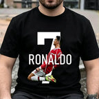 Men's 100% Cotton C Ronaldo Graphic T-Shirt - Short-Sleeve Round Neck Streetwear Clothes, Stylish Casual Sports Top, Spring-Fall Outdoor Essential, Comfortable Birthday Gift