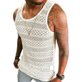 Runcati Mens See Through Vest Crewneck Sleeveless Tank Tops Muscle Sexy Mesh Shirts