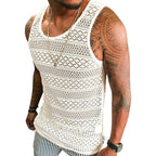 Runcati Mens See Through Vest Crewneck Sleeveless Tank Tops Muscle Sexy Mesh Shirts