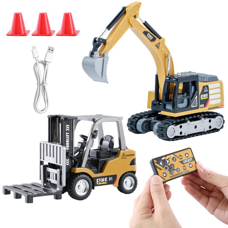 1/64 MINI RC Forklift Toy,Remote Control Engineering Truck with Lights & Sounds,2 in 1 Lift Fork & Hook Truck for Adults Boys Kids Age 6-8 8-12 Years Old.