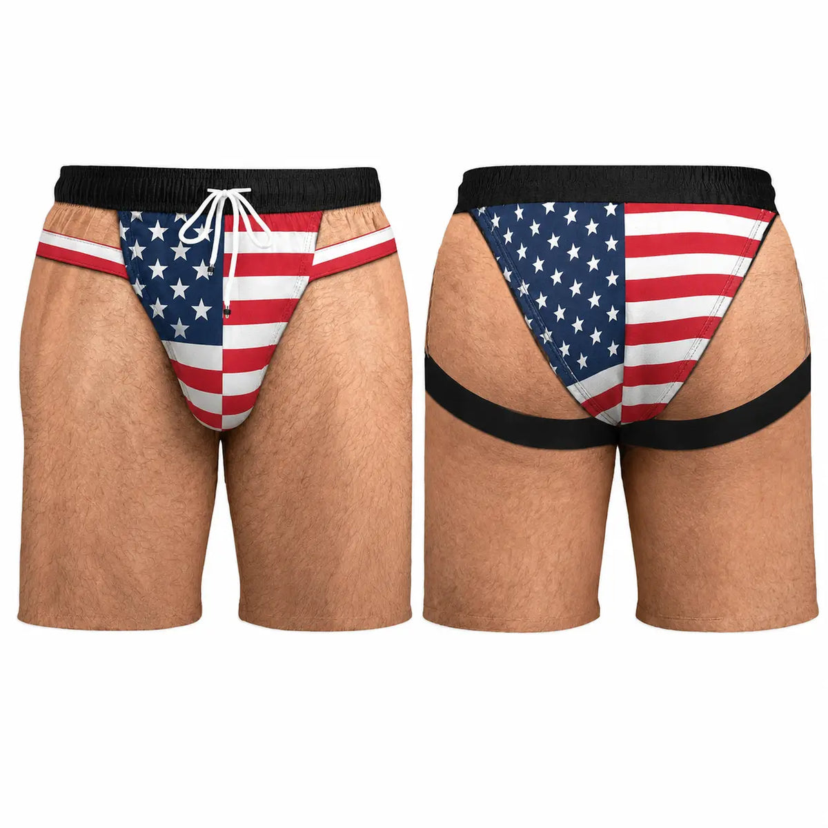 Men's Novelty Patriotic Swim Trunks - American Flag Freedom & Chill Quick Dry Beach Shorts with Mesh Lining - Funny Ugly Summer Hawaiian Shirt Vacation Gifts for Him