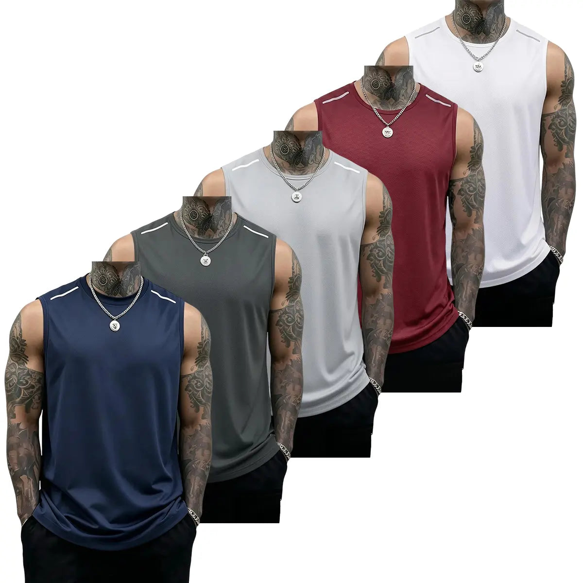 5PCS Men's Sleeveless Sports Tank Tops (Solid Color Gym Shirts)
