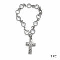 Faith-Inspired Crystal Cross Car Steering Wheel Charm, Silver Tone Beaded Hanging Ornament, Spiritual Blessing Symbol Auto Interior Decor, Meaningful Gift for Drivers,toolupgrade
