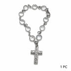 Faith-Inspired Crystal Cross Car Steering Wheel Charm, Silver Tone Beaded Hanging Ornament, Spiritual Blessing Symbol Auto Interior Decor, Meaningful Gift for Drivers,toolupgrade