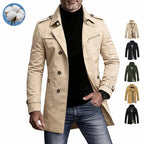 Men’s Elegant Plain Long Pea Coat - Single-Breasted, Turn-Down Collar, Slim Fit Casual Outdoor Jacket, Mens Tops Outerwear for Office, Everyday Wear
